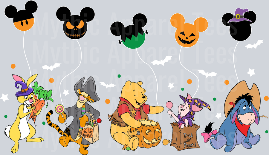 Winnie the pooh spooky mickey balloons halloween DTF Disney Transfers