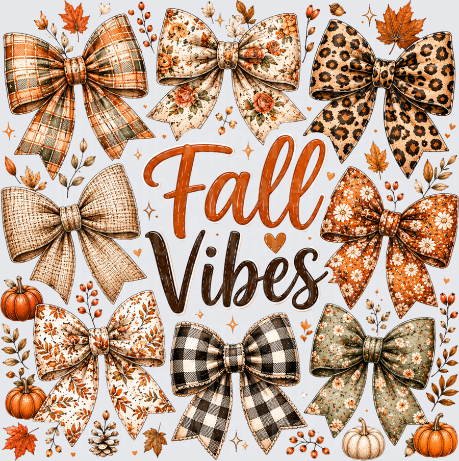 Fall Vibes Patterned Bows Collage with Pumpkins and Autumn Leaves