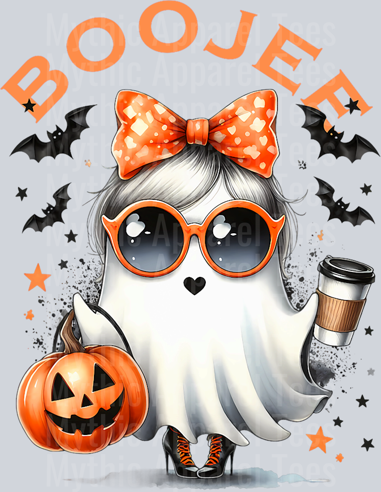 Boo Jee Ghost With Coffee Coquette Bow Halloween Women Girl T-Shirt