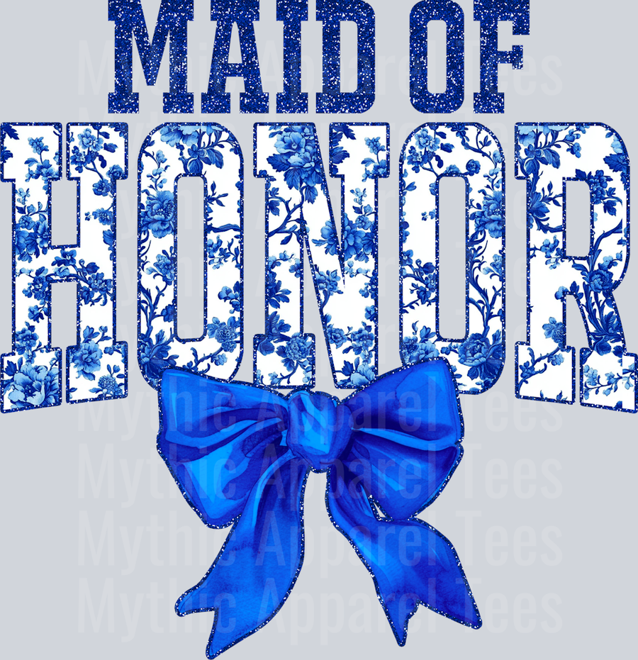 Blue Maid Of Honor College Font With Bow Floral Pattern Wedding