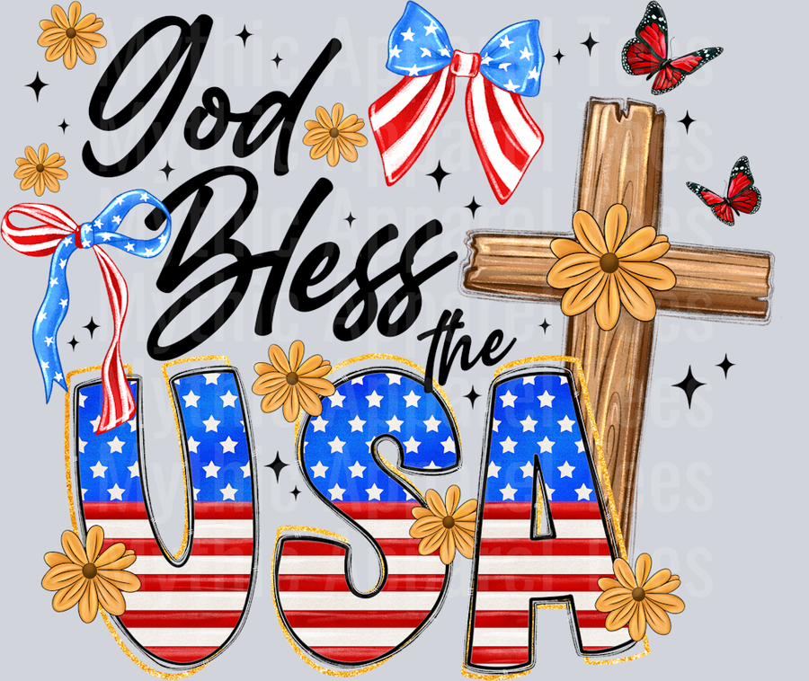 God Bless The Usa Red White and Blue Patriotic DTF 4th of July Transfers