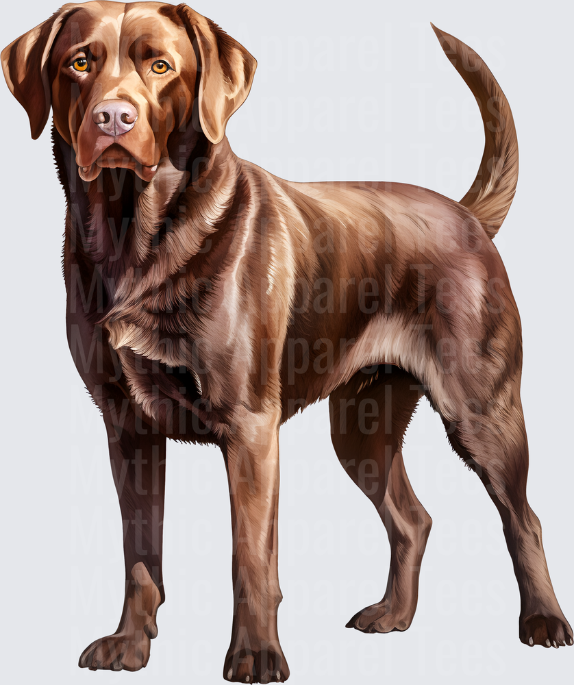 Realistic Chocolate Labrador Retriever Standing Full Body Portrait with Amber Eyes