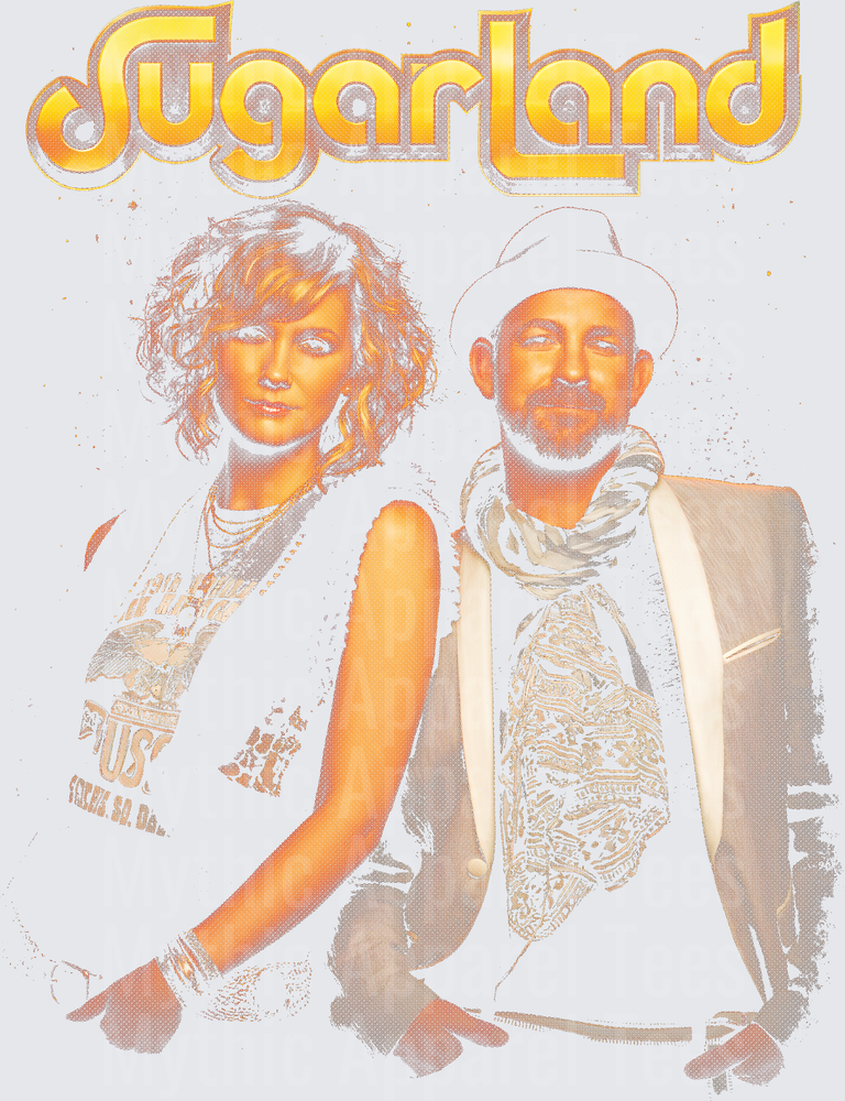 Sugarland Country Music Duo Jennifer Nettles and Kristian Bush Retro Gold Logo Band Portrait