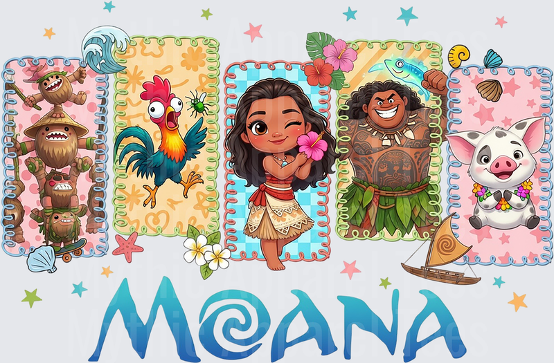 Moana Character Panel Set with Maui Hei Hei Pua Kakamora Logo