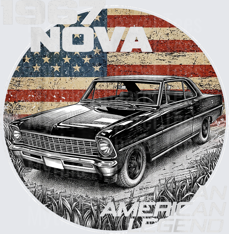 1967 67 Nova Silhouette Muscle Car American Flag T-Shirt