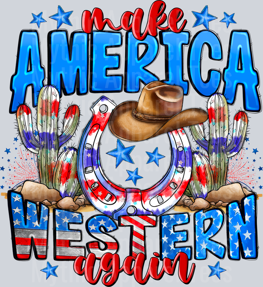 Make America Western Again hat and horseshoe 4th of july DTF Patriotic Transfers