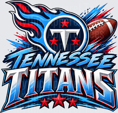 Tennessee Titans Graphic with Flame Logo Football and Red Stars