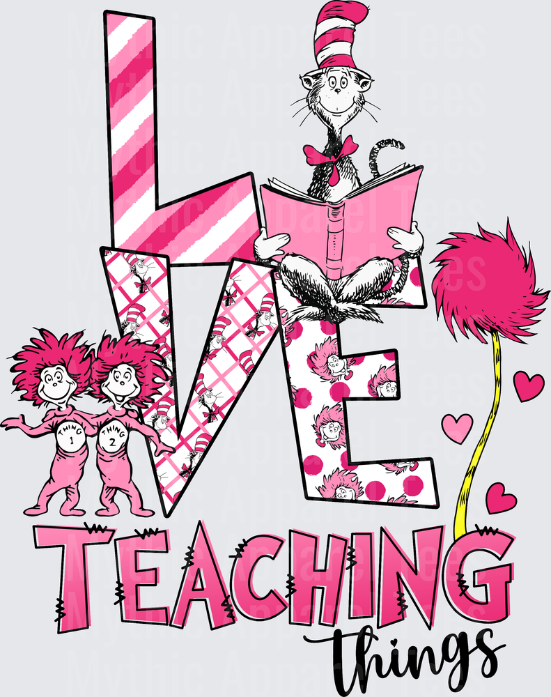 DR Seuss Love Teaching Things Cat in the Hat Pink Design