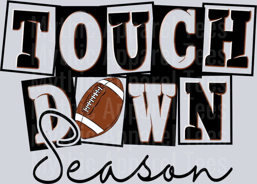 Football Touch Down Season Black with White letters DTF Football Transfers