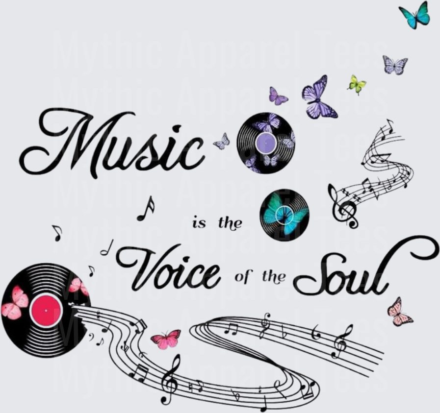 Music Is The Voice Of The Soul Vinyl Records Butterflies Musical Notes Script Quote