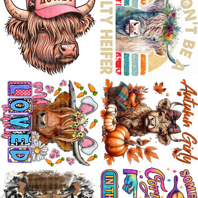 HIGHLAND COW SUNFLOWER GANG SHEET 10 FULL SIZE IMAGES