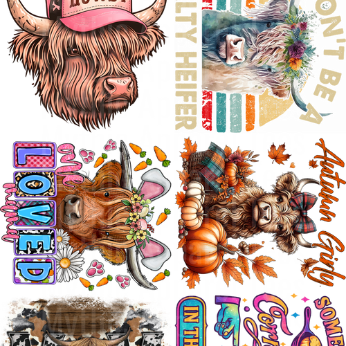 HIGHLAND COW SUNFLOWER GANG SHEET 10 FULL SIZE IMAGES