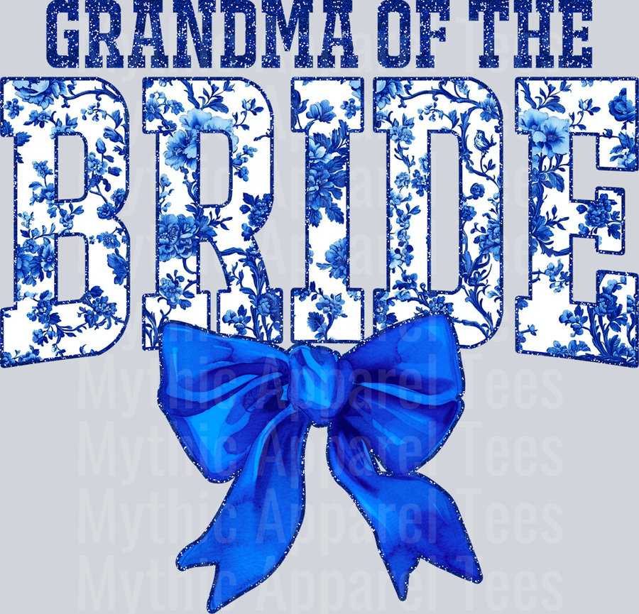 Blue Grandma Of The Bride College Font With Bow Floral Pattern Wedding