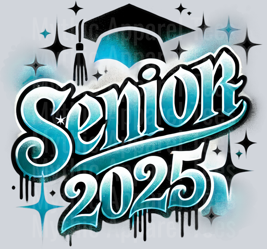 006 Senior Airbrushed Lt Blue DTF 2025 Senior Graduation Transfers
