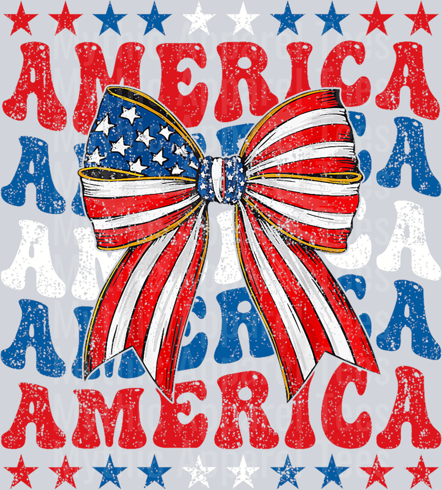 America Tattered words with American Flag Ribbon USA DTF Patriotic Transfers