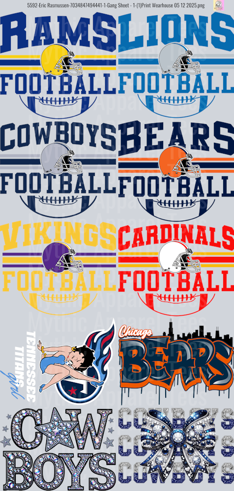Football GANG SHEET 10 FULL SIZE IMAGES
