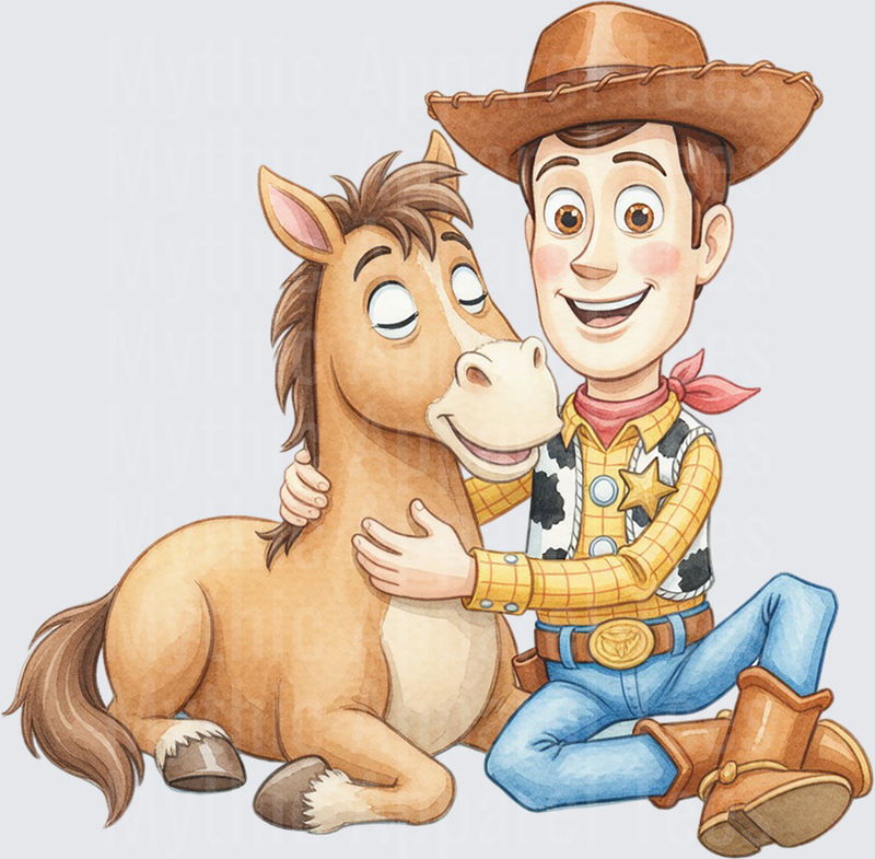 Toy Story 5 Woody and Bullseye Watercolor Cuddle Scene