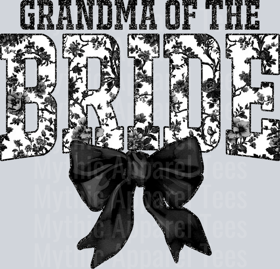Black Grandma Of The Bride College Font With Bow Floral Pattern Wedding