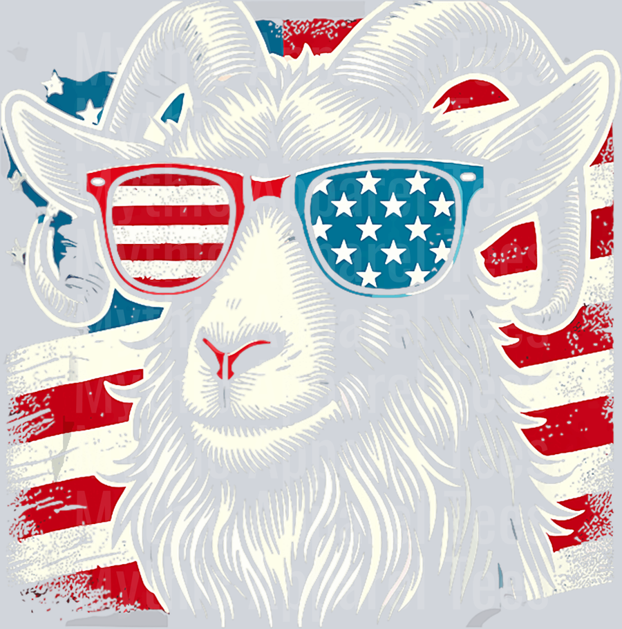 Goat With USA American Flag Glasses DTF Patriotic Transfers