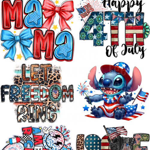 4TH OF JULY / AMERICAN PRIDE GANG SHEET 10 FULL SIZE IMAGES