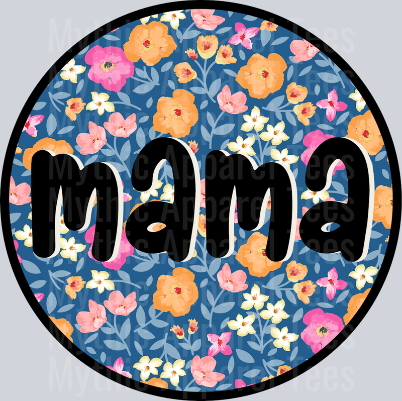 Mama Blue Floral Circle DTF MOM Transfers