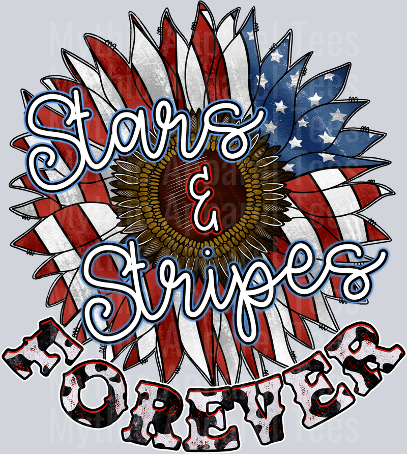 Stars And Stripes Forever Flower flag 4th of July DTF Patriotic Transfers