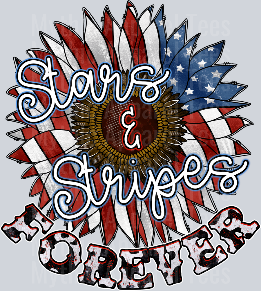 Stars And Stripes Forever Flower flag 4th of July DTF Patriotic Transfers