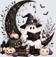 Halloween Witch Ghost Reading Ghost Stories Book Crescent Moon