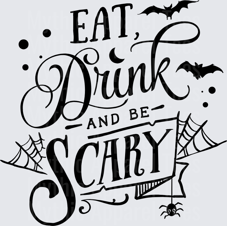 Eat Drink and Be Scary Halloween Typography with Bats Spider and Cobwebs
