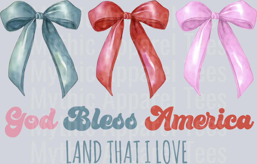 god bless america repeating bow pink red and blue DTF Patriotic Transfers