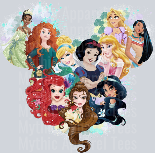 Princess Disney Hearts with all disney princesses DTF Disney Transfers