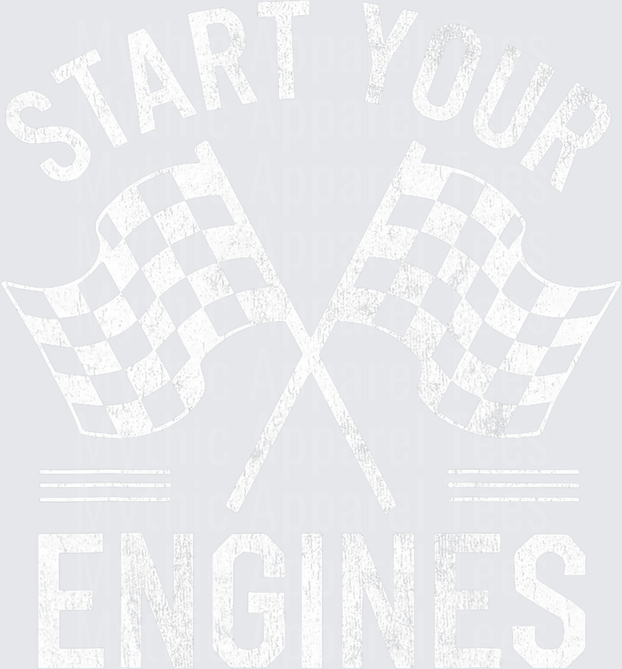 Start Your Engines Crossed Checkered Racing Flags Distressed Vintage Graphic