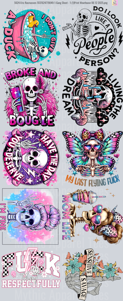 Skulls GANG SHEET 10 FULL SIZE IMAGES