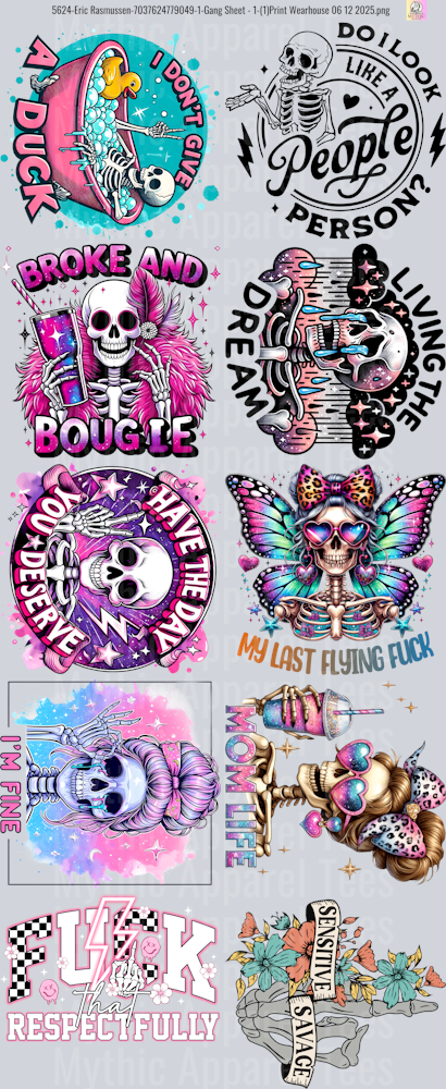 Skulls GANG SHEET 10 FULL SIZE IMAGES