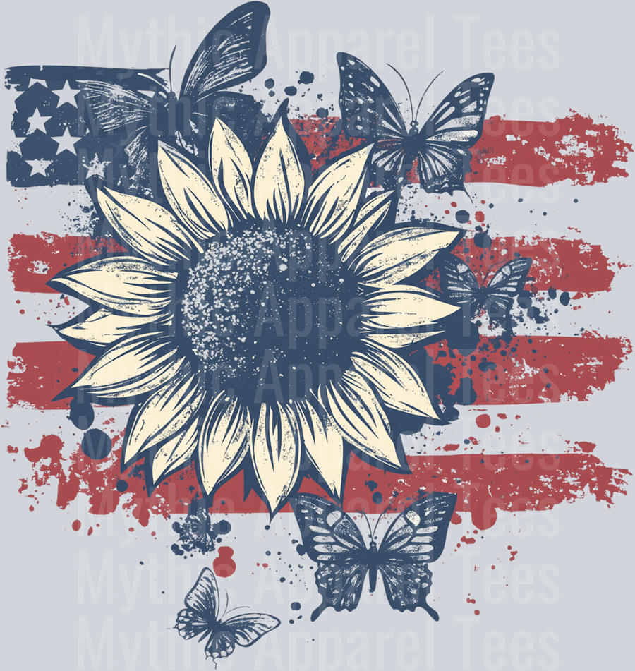 American sunflowers butterflies 14 DTF Patriotic Transfers