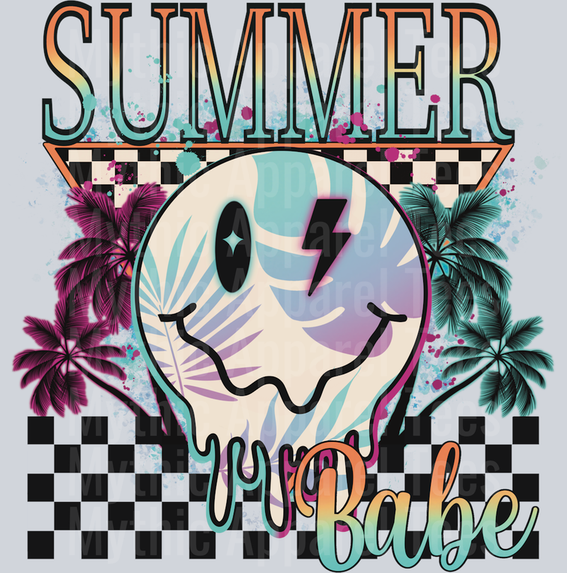 Summer babe Smiley Face with Checkers DTF Summer Transfers