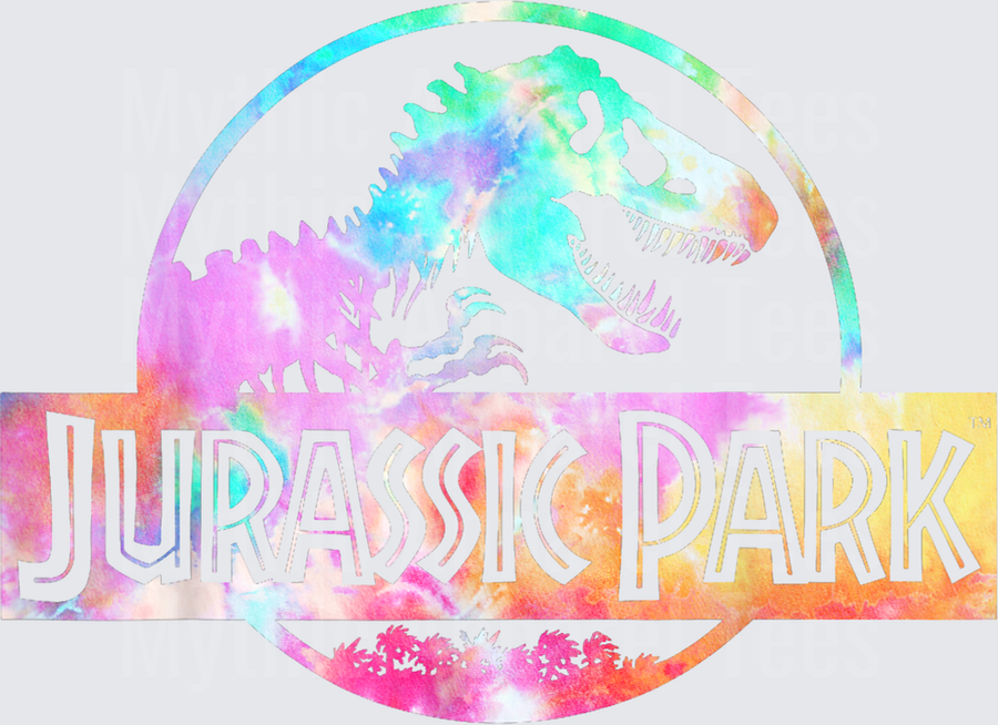 Jurassic Park Logo Pastel Tie Dye T-Rex Dinosaur Skeleton Circle Badge