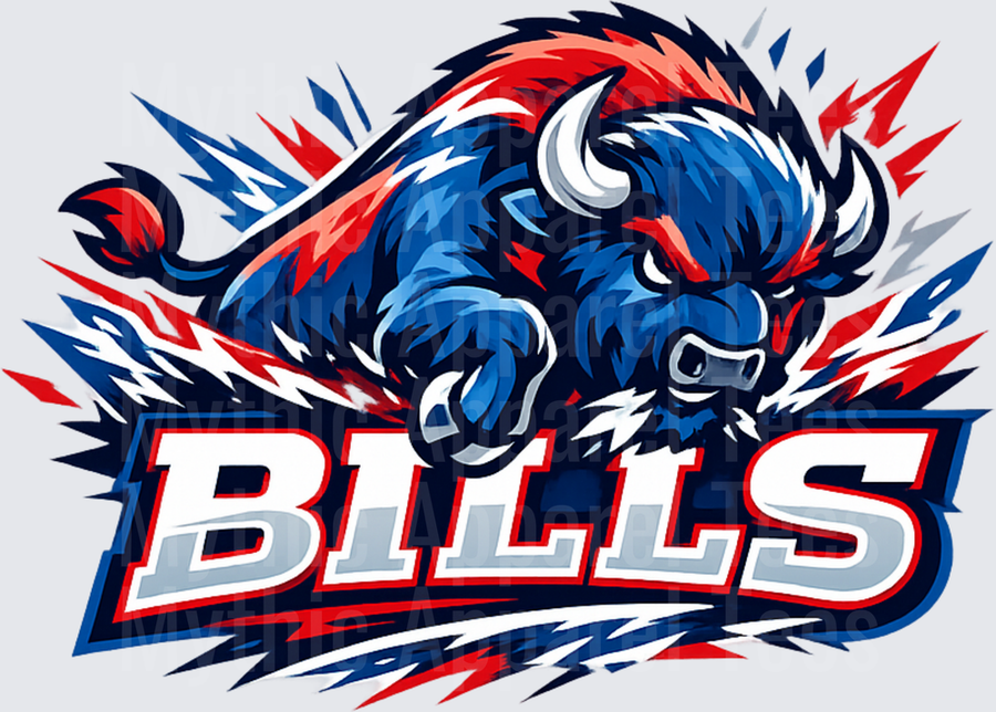 NFL Buffalo Bills Charging Bison Red Blue Lightning Bolt Logo