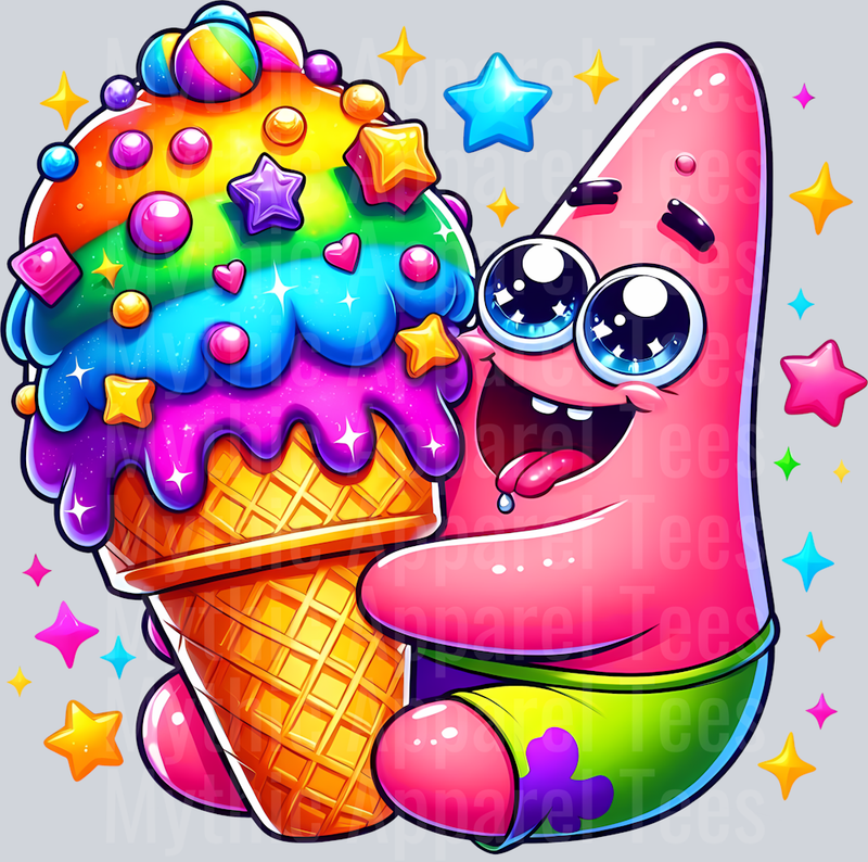 Patrick Starfish Ice Cream Cone DTF Sponge Bob Transfers