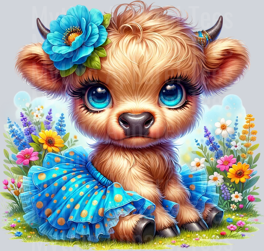 Cute Highland Cow Baby Blue DTF Precious Highland Cow Transfers
