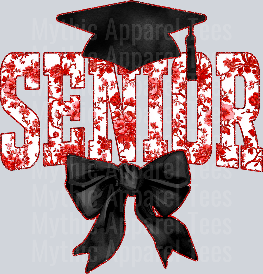 Red Senior Hat College Font Floral Senior Graduation Design