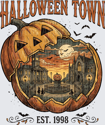 Halloween Town Est. 1998 Giant Jack-O-Lantern Spooky Village Scene