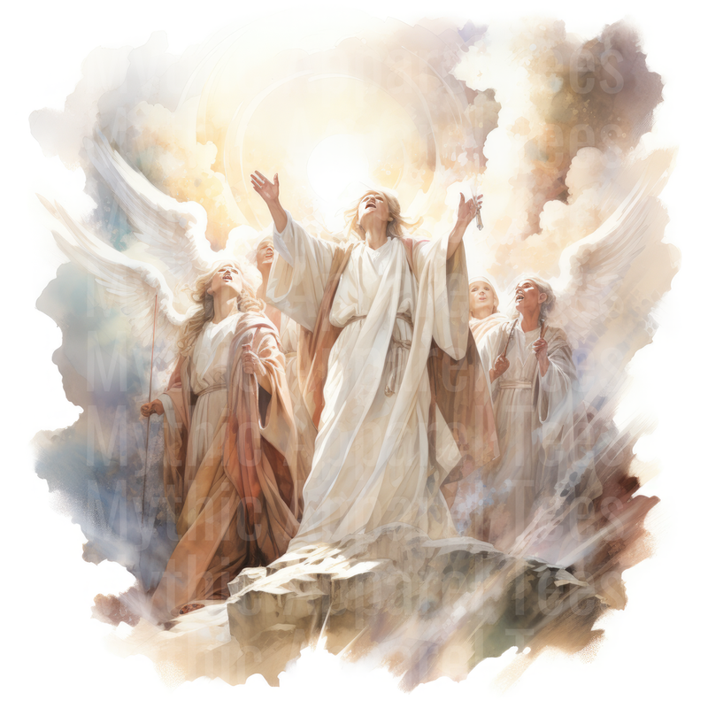 Nativity Angels Praising Heaven in Radiant Watercolor Glory