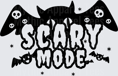 Scary Mode Bold Halloween Typography with Bats Skulls and Spooky Ghost Wings