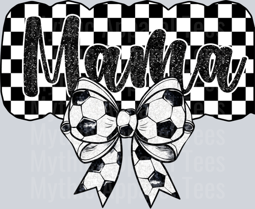 Checker Mama Bow and Glitter style DTF Soccer Transfers