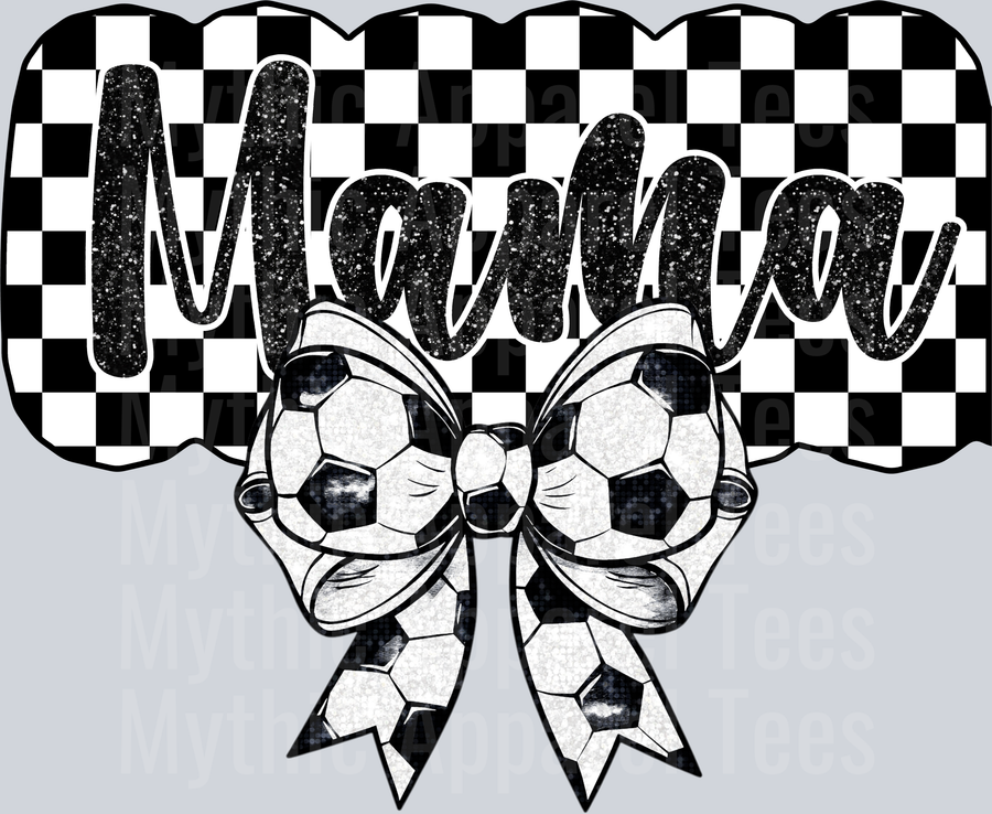 Checker Mama Bow and Glitter style DTF Soccer Transfers