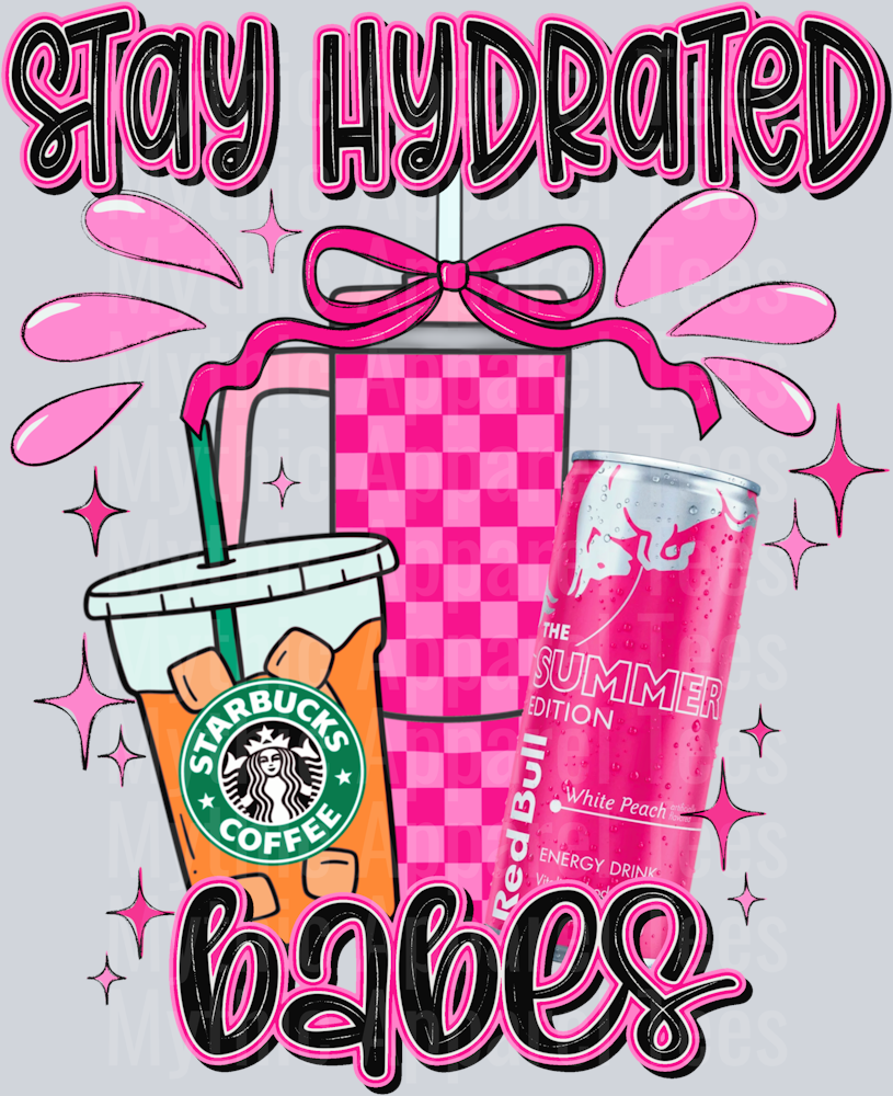Stay hydrated peach redbull pink DTF Drink Transfers