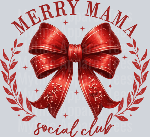 Merry Mama Social club red bow crest DTF Christmas Transfers