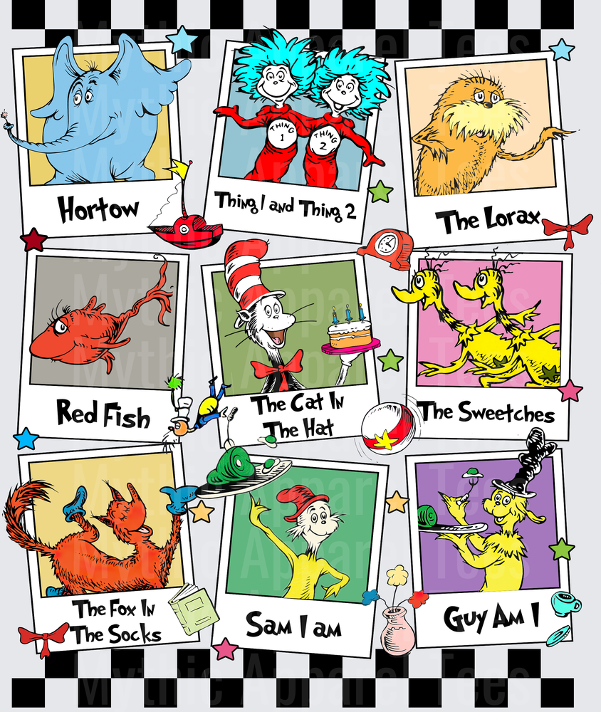 DR Seuss Character Collage Horton Thing 1 2 Lorax Cat Hat