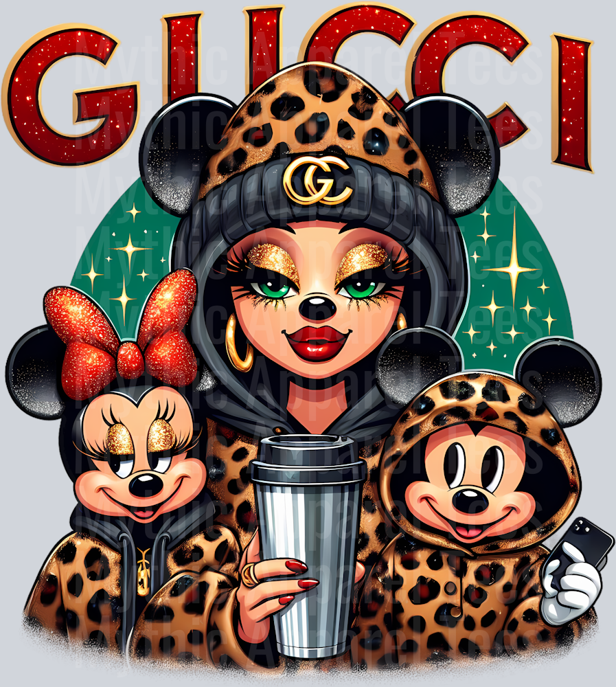 Mickey Minnie Disney Girl Leopard Print Disney DTF Gucci Mickey Transfers